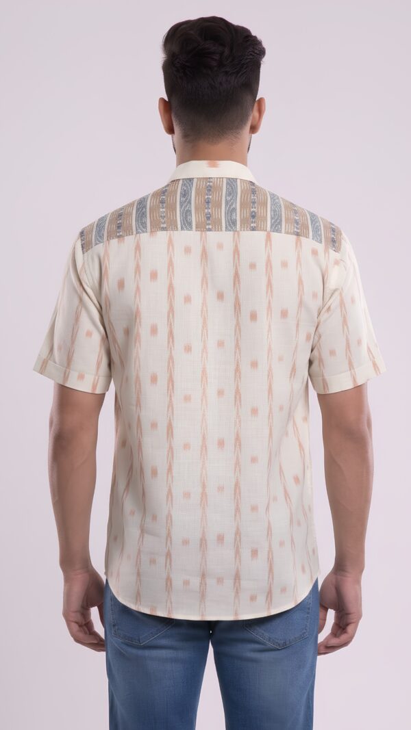 Men Off-White Peach Light grey Cotton Sambalpuri Handloom Shirt