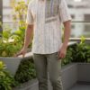 Men Off-White Peach Light grey Cotton Sambalpuri Handloom Shirt