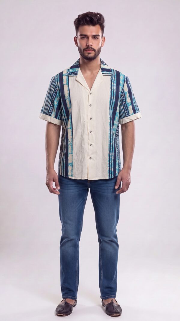Untitled design - 1 Men Off-White Turquoise Blue Tie-Dye Handloom Shirt