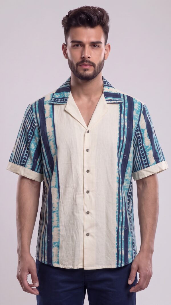 Untitled design - 2 Men Off-White Turquoise Blue Tie-Dye Handloom Shirt