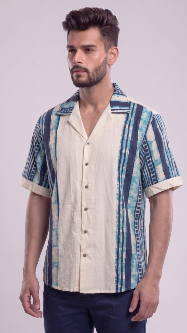 Untitled design - 3 Men Off-White Turquoise Blue Tie-Dye Handloom Shirt