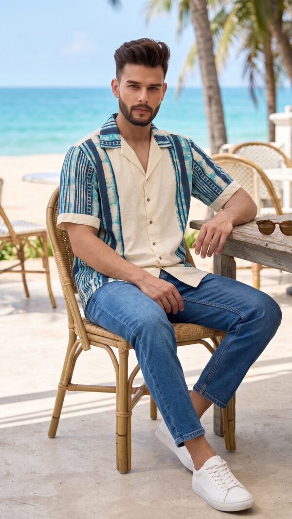 Untitled design - 5 Men Off-White Turquoise Blue Tie-Dye Handloom Shirt