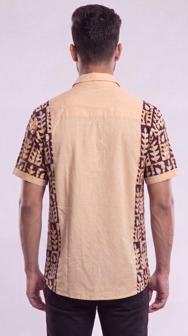 Men Peach Brown Cotton Batik Print Handloom Shirt