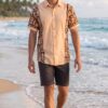 Men Peach Brown Cotton Batik Print Handloom Shirt