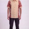 Untitled design - 1 Men Peach Maroon Cotton Batik Print Handloom Shirt