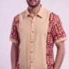 Untitled design - 2 Men Peach Maroon Cotton Batik Print Handloom Shirt