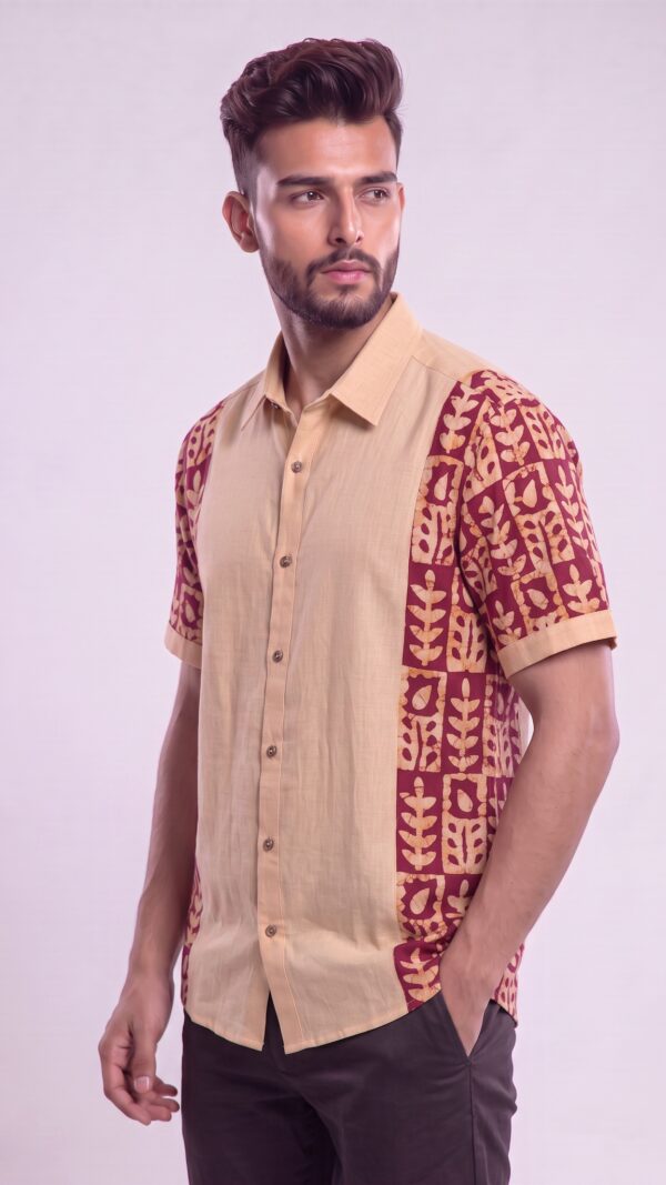 Untitled design - 3 Men Peach Maroon Cotton Batik Print Handloom Shirt