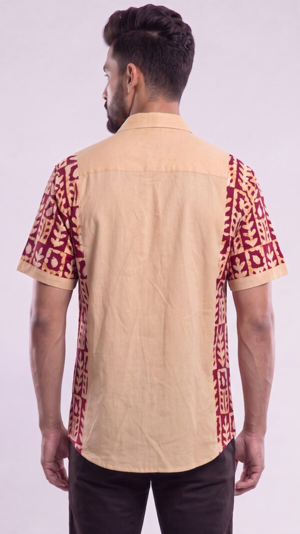 Untitled design - 4 Men Peach Maroon Cotton Batik Print Handloom Shirt