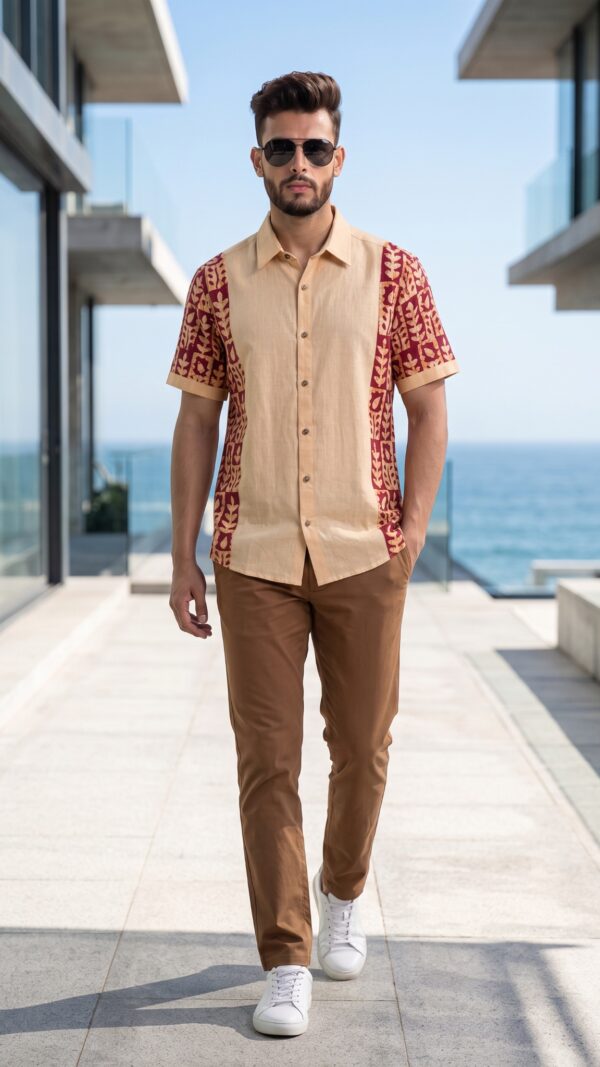 Untitled design - 5 Men Peach Maroon Cotton Batik Print Handloom Shirt