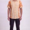 Untitled design - 1 Men Peach Vibrant Orange Cotton Batik Print Handloom Shirt
