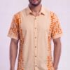 Untitled design - 2 Men Peach Vibrant Orange Cotton Batik Print Handloom Shirt