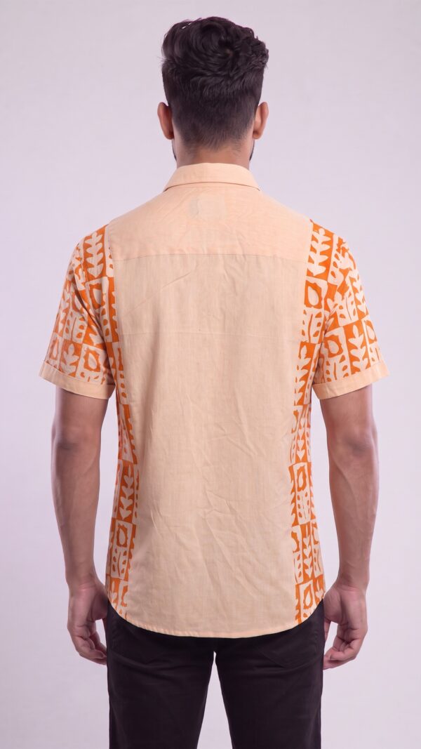 Untitled design - 4 Men Peach Vibrant Orange Cotton Batik Print Handloom Shirt