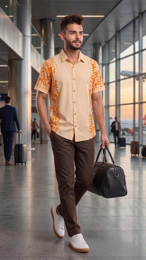 Untitled design - 5 Men Peach Vibrant Orange Cotton Batik Print Handloom Shirt