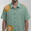 Untitled design - 2 Men Shirt Sage Green Body Mustard Yellow Applique Sunflower Work
