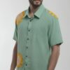 Untitled design - 3 Men Shirt Sage Green Body Mustard Yellow Applique Sunflower Work