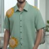 Untitled design - 5 Men Shirt Sage Green Body Mustard Yellow Applique Sunflower Work