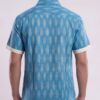 Men Sky Blue Off-White Cotton Ikat Vertical Pattern Handloom Shirt