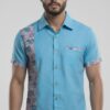 Untitled design - 2 Men Turquoise Blue Cotton Patchwork Floral Handloom Shirt