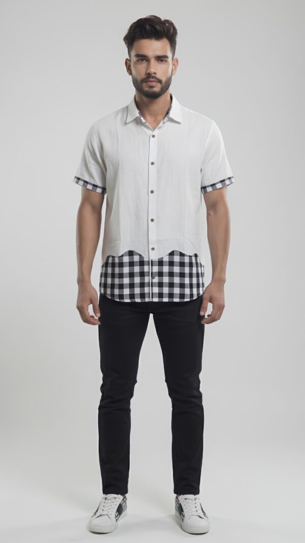 Men  White Black Cotton Checker Handloom Shirt