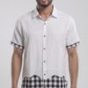 Men  White Black Cotton Checker Handloom Shirt