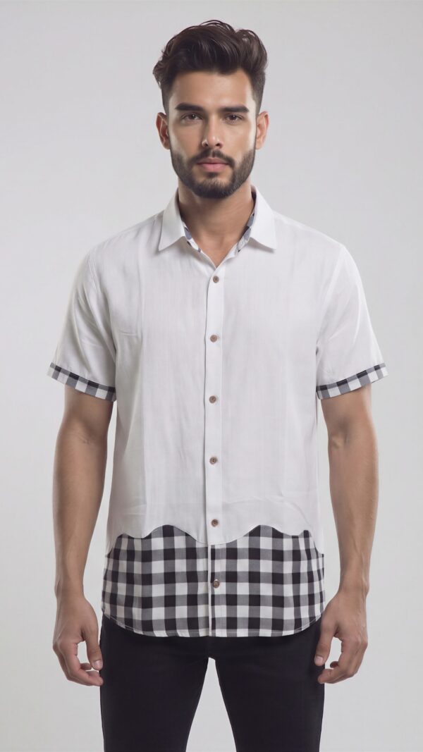 Men  White Black Cotton Checker Handloom Shirt