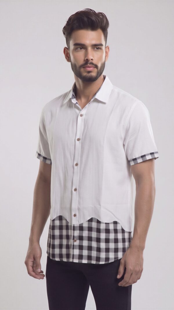 Men  White Black Cotton Checker Handloom Shirt