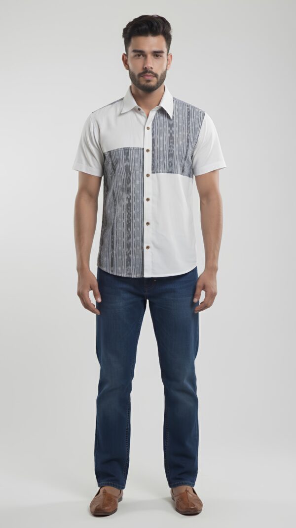 Men  White Charcoal Grey Cotton Sambalpuri Handloom Shirt