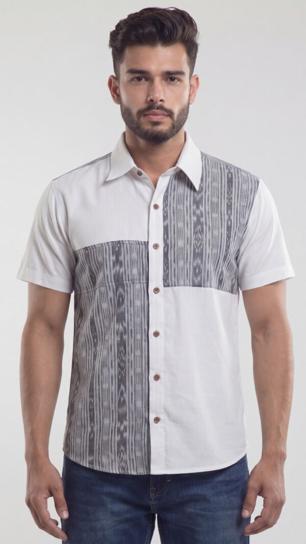 Men  White Charcoal Grey Cotton Sambalpuri Handloom Shirt