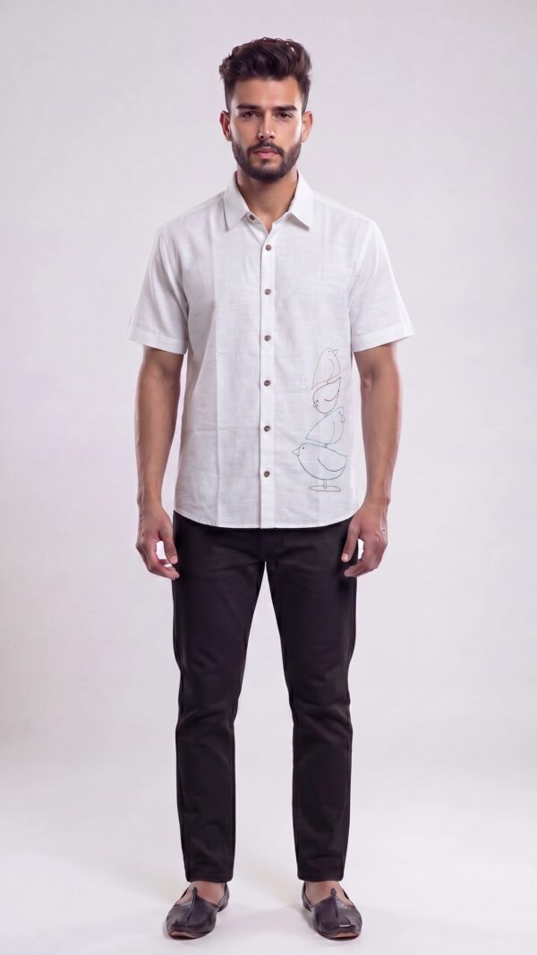Untitled design - 1 Men White Cotton Applique Handloom Shirt