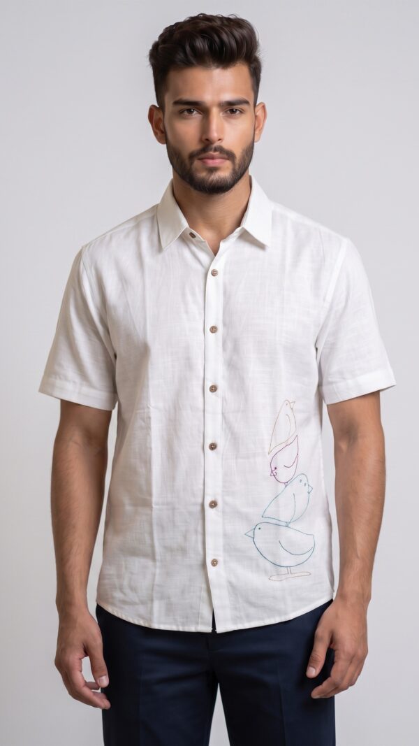 Untitled design - 2 Men White Cotton Applique Handloom Shirt