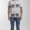 Men  White Cotton Elephant Print Handloom Shirt