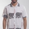 Men  White Cotton Elephant Print Handloom Shirt
