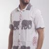 Men  White Cotton Elephant Print Handloom Shirt