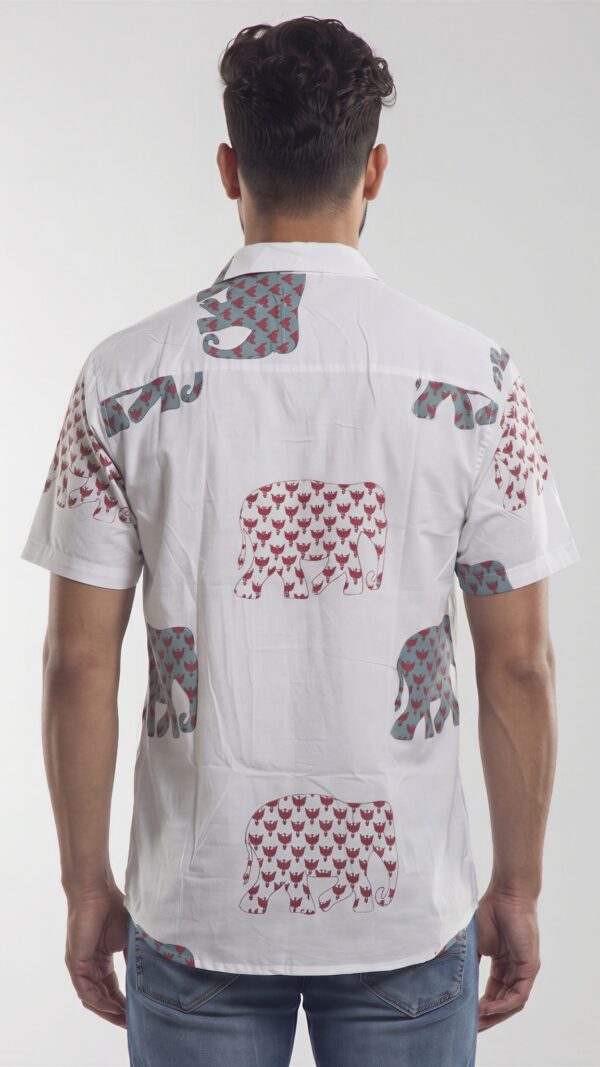Men  White Cotton Elephant Print Handloom Shirt