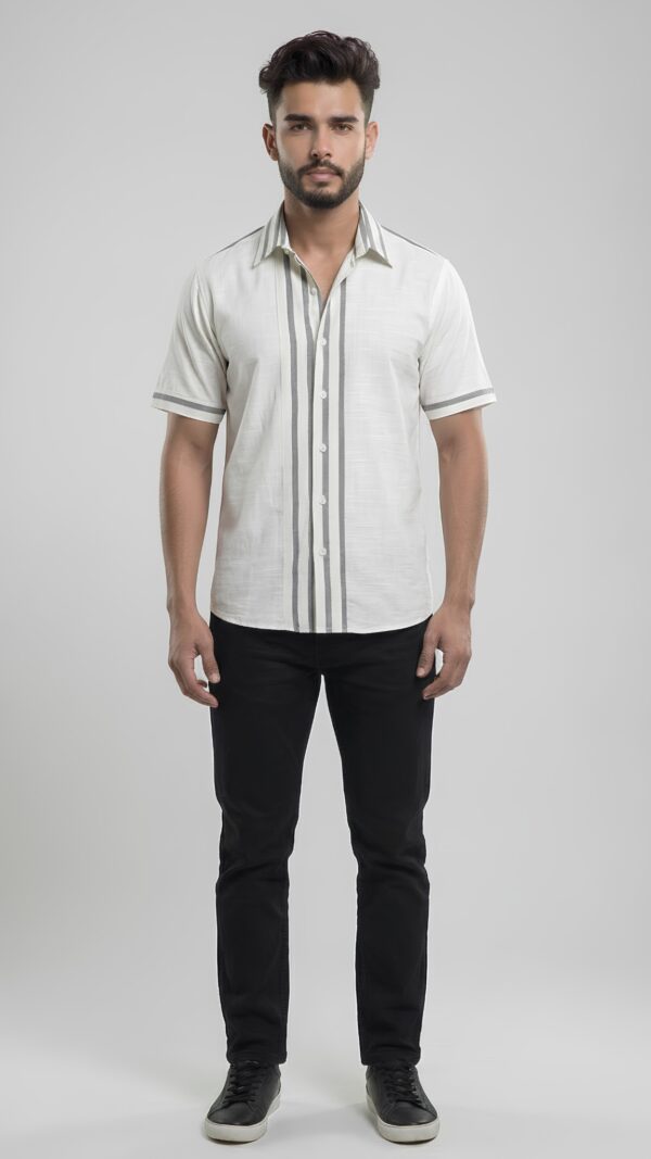 Untitled design - 1 Men White Grey Cotton Vertical Striped Handloom Shirt