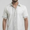 Untitled design - 2 Men White Grey Cotton Vertical Striped Handloom Shirt