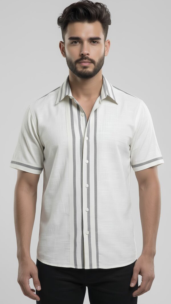 Untitled design - 2 Men White Grey Cotton Vertical Striped Handloom Shirt