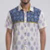 Men  White Royal Blue Olive Green Cotton Patchwork Block print Handloom Shirt