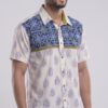 Men  White Royal Blue Olive Green Cotton Patchwork Block print Handloom Shirt