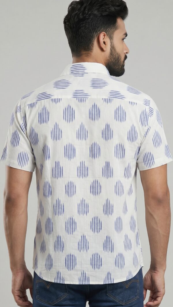 Men  White Royal Blue Olive Green Cotton Patchwork Block print Handloom Shirt