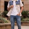 Men  White Royal Blue Olive Green Cotton Patchwork Block print Handloom Shirt